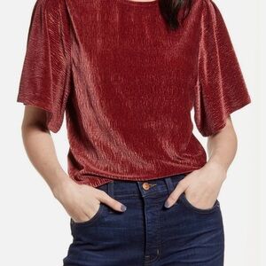 Madewell Rich Red Velvet Short Sleeve Top